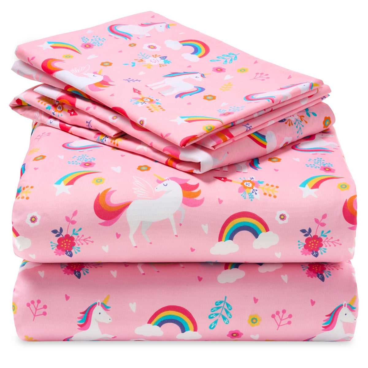 Joiedomi unicorn flat sheet close-up showing vibrant print for bedtime fun