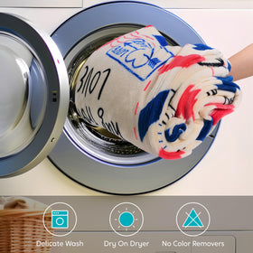 Joiedomi mom blanket care label highlighting machine washable design