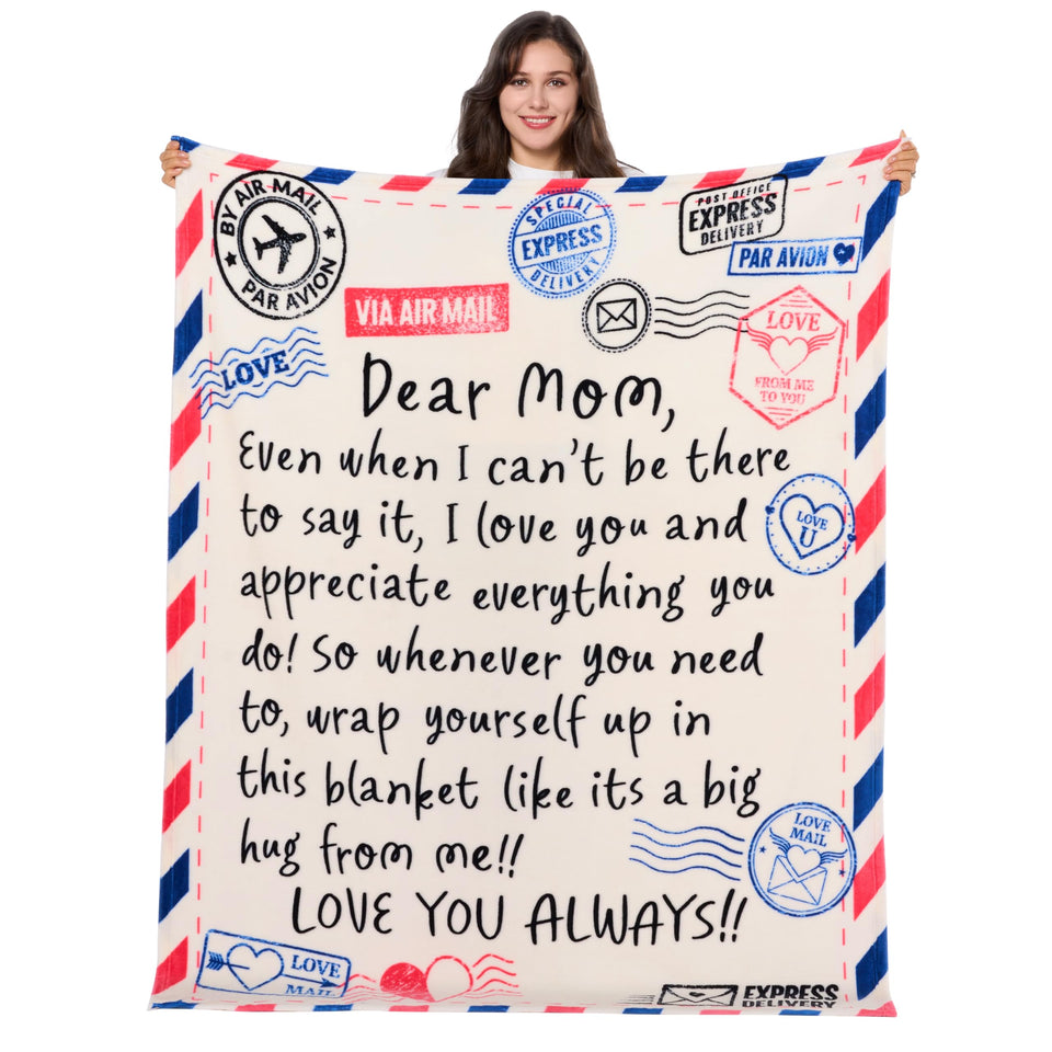 Joiedomi mom blanket heartful message close-up, soothing warmth for cozy evenings.