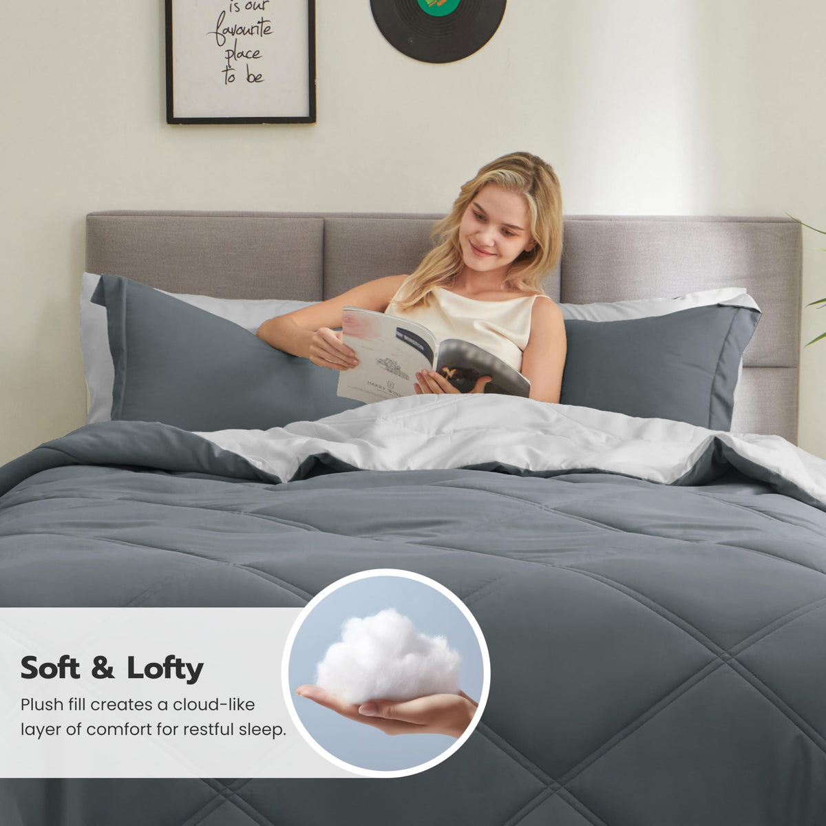 Joiedomi queen fitted sheet in dark grey, secure fit for active sleepers.