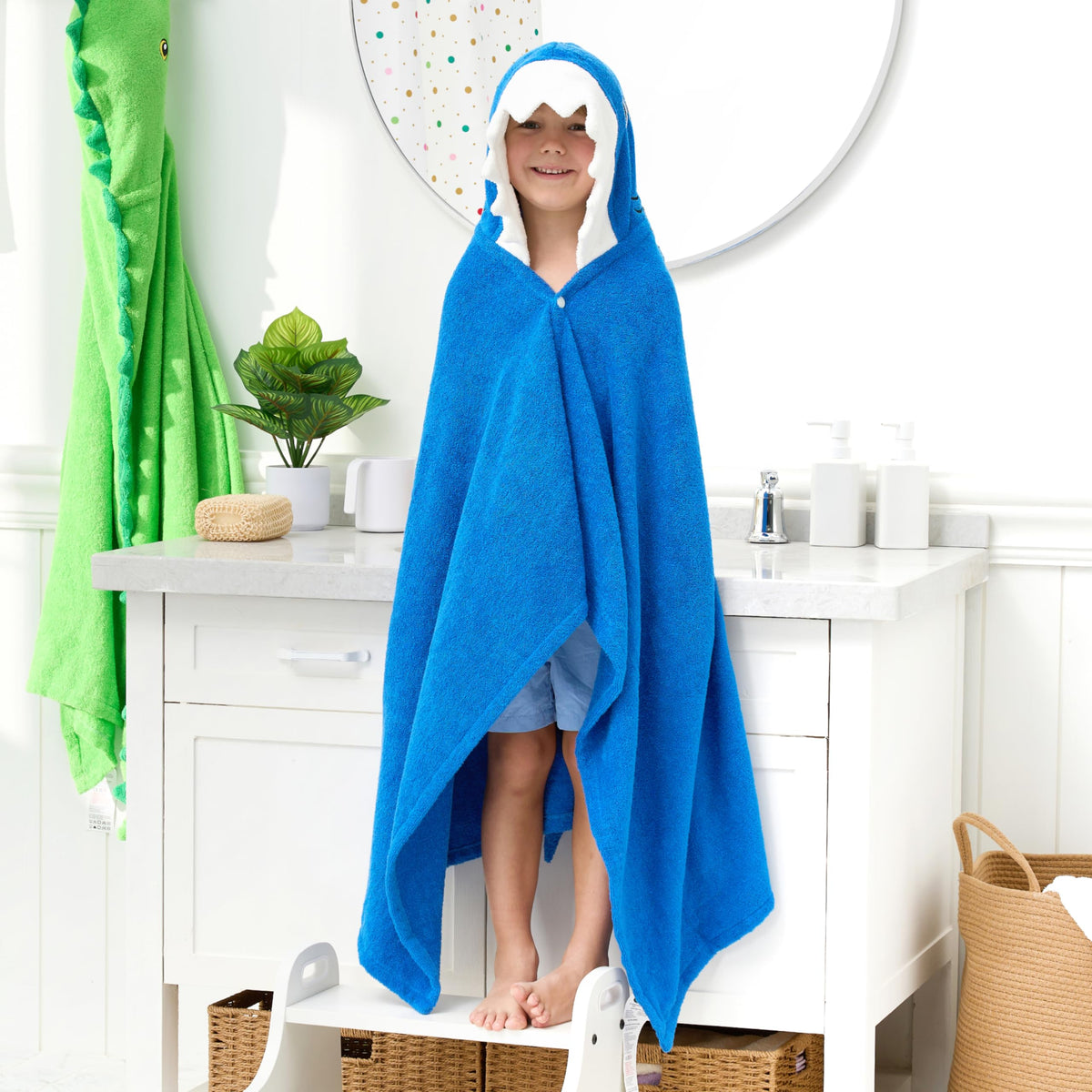 Joiedomi Shark Hooded Towel drying kids by the pool with hood