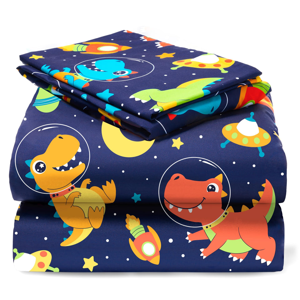 Joiedomi Space Dinosaur flat sheet with bold print for kids' bed