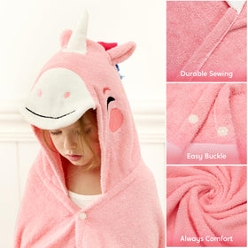 Joiedomi Unicorn Hooded Towel at the beach with sun protection.