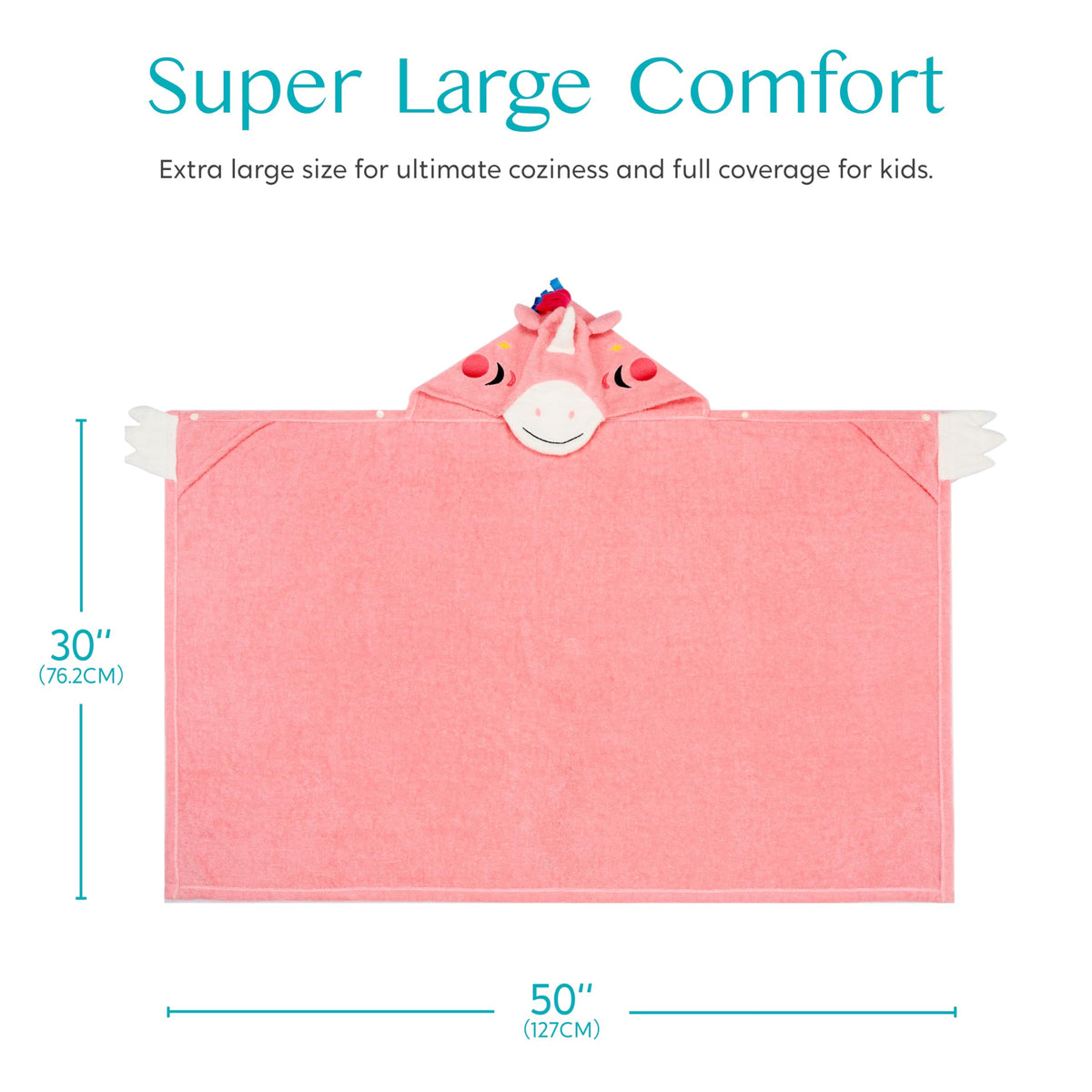 Joiedomi Unicorn Hooded Towel folded in portable shoulder bag for travel.