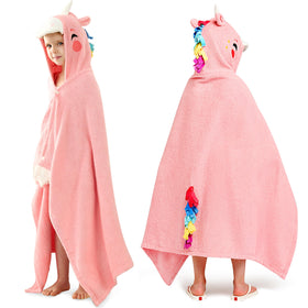 Joiedomi Unicorn Hooded Towel worn by child after bath, soft and absorbent.