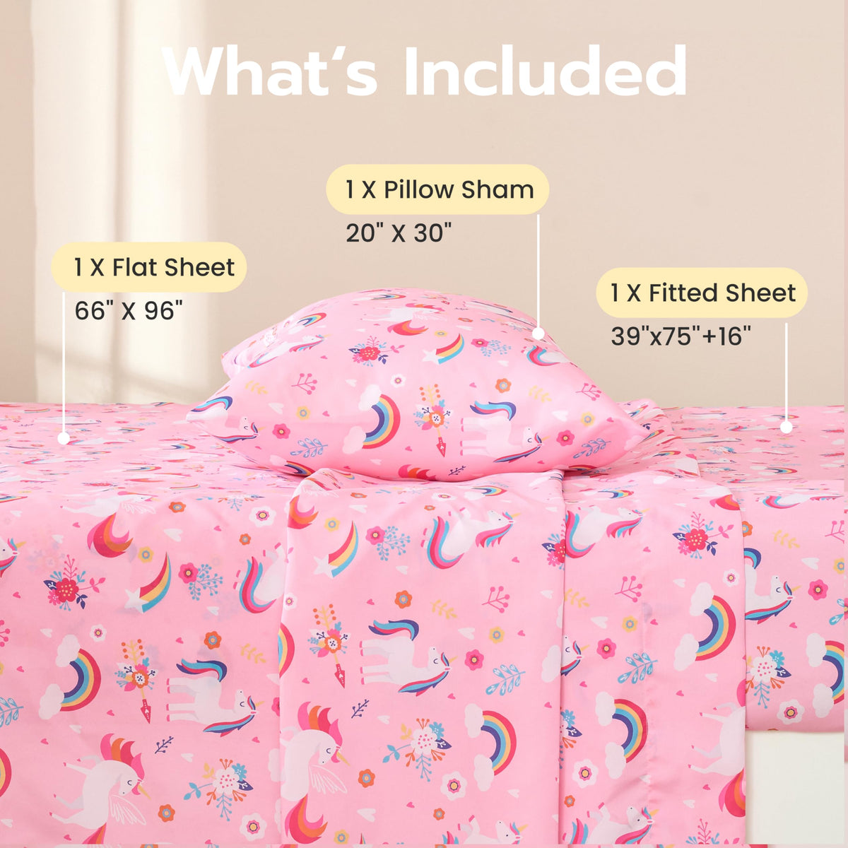 Joiedomi Unicorn Twin Sheet Set fitted sheet with deep pocket