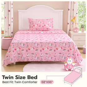 Joiedomi Unicorn Twin Sheet Set pattern close-up with vibrant designs