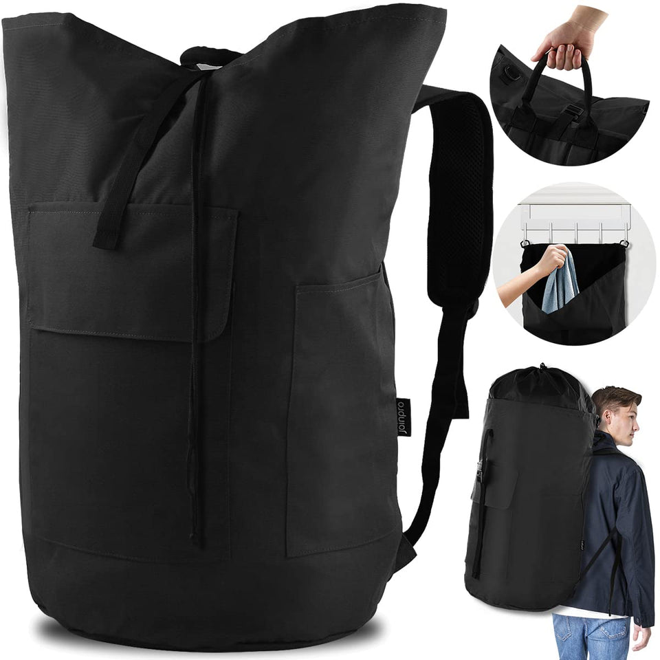 JOINPRO 125L laundry backpack front pocket keeps essentials organized.