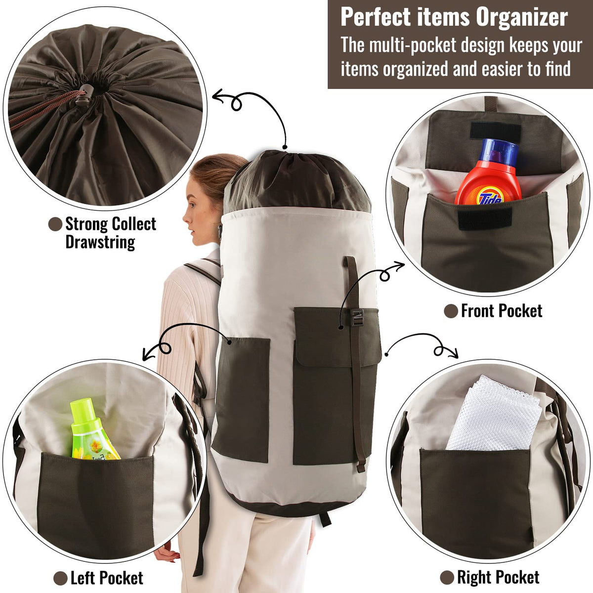 JOINPRO front pocket stores detergent and shoes for easy access.