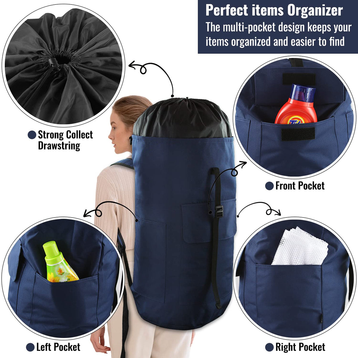 JOINPRO bag with three outer pockets for detergent and small items