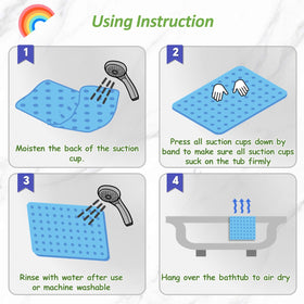 Joiyota 27x15 rainbow bath mat viewed in bright bathroom setting.