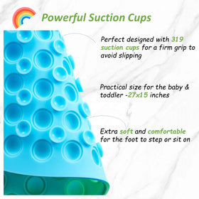 Joiyota bath mat uses suction cups to secure to tub walls.
