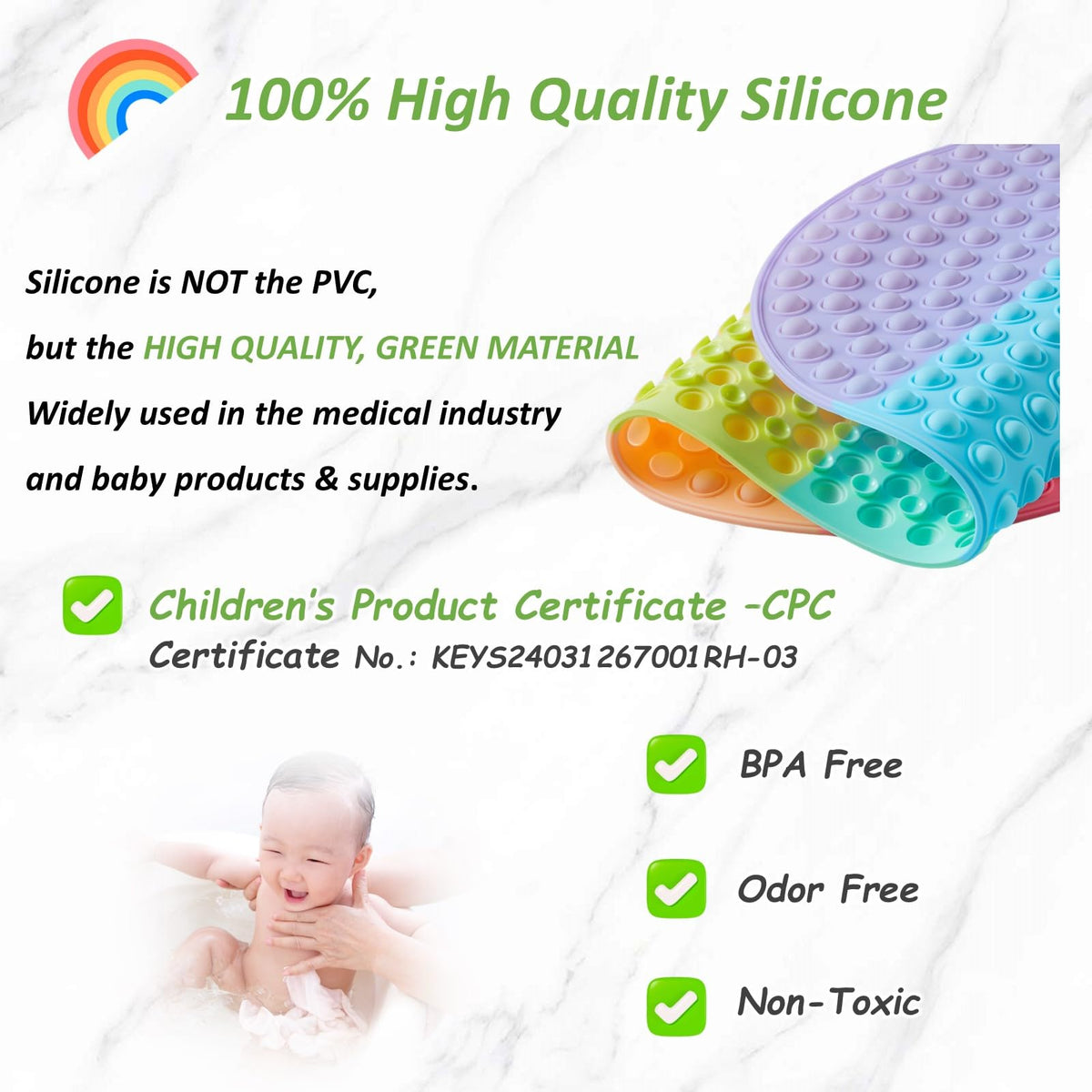 Joiyota non slip bath mat stays put with strong grip on tub surface.