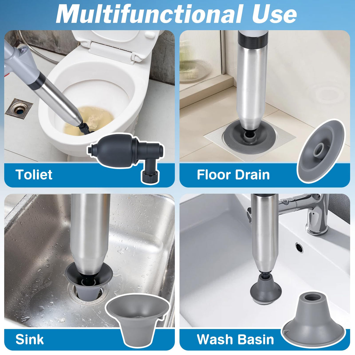 jojnawa multi-use drain cleaner heads adapt to various pipe sizes.