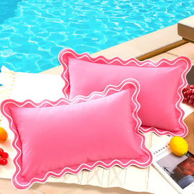 JOJOGOGO 12x20 hot pink scalloped pillow cover front view enhances porch décor