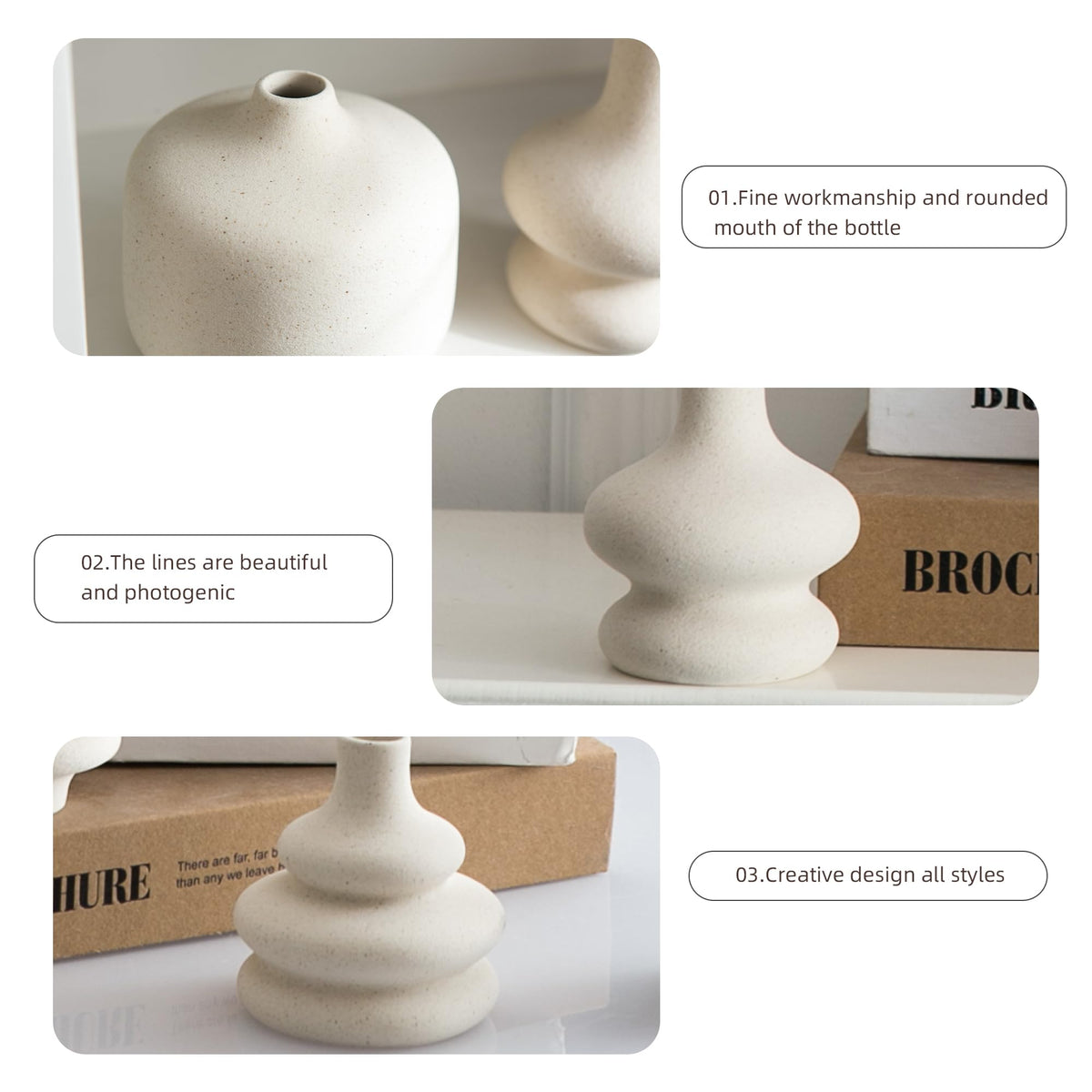 JOJUNO White Bud Vases on shelves adding chic decorative accents