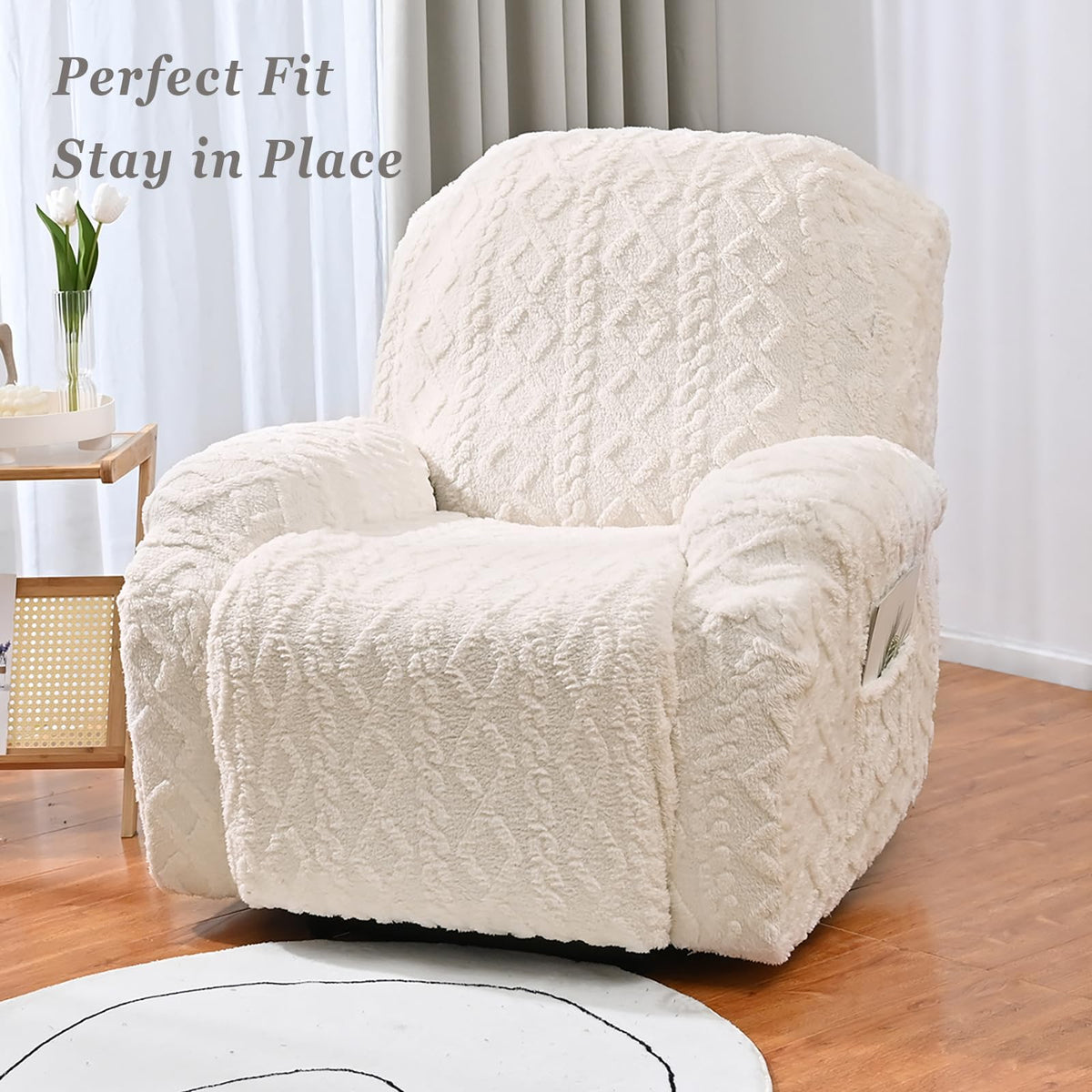 JOKIVTOU recliner arm cover with storage pocket keeps remotes organized