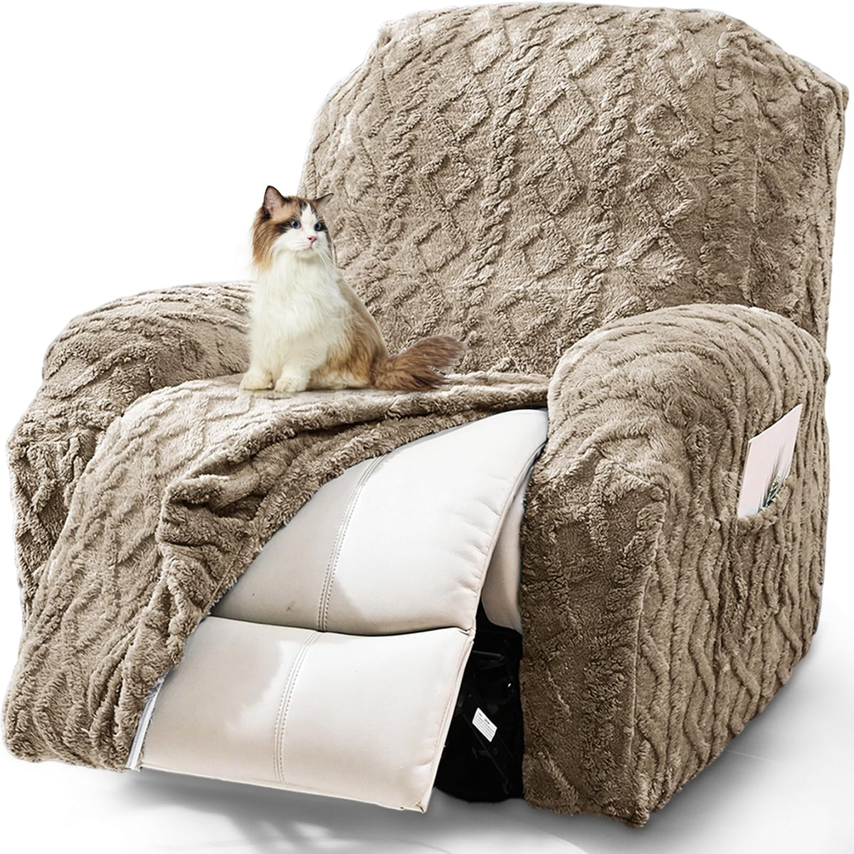 JOKIVTOU 4-piece recliner cover on a sofa showing the stretch fit and sleek look