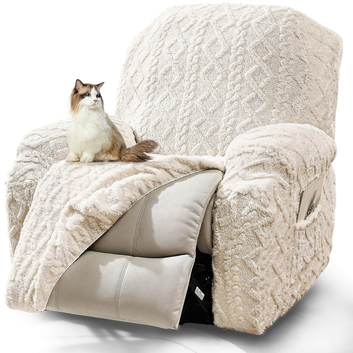 JOKIVTOU recliner cover four-piece assembly shows flexible fit for various recliners