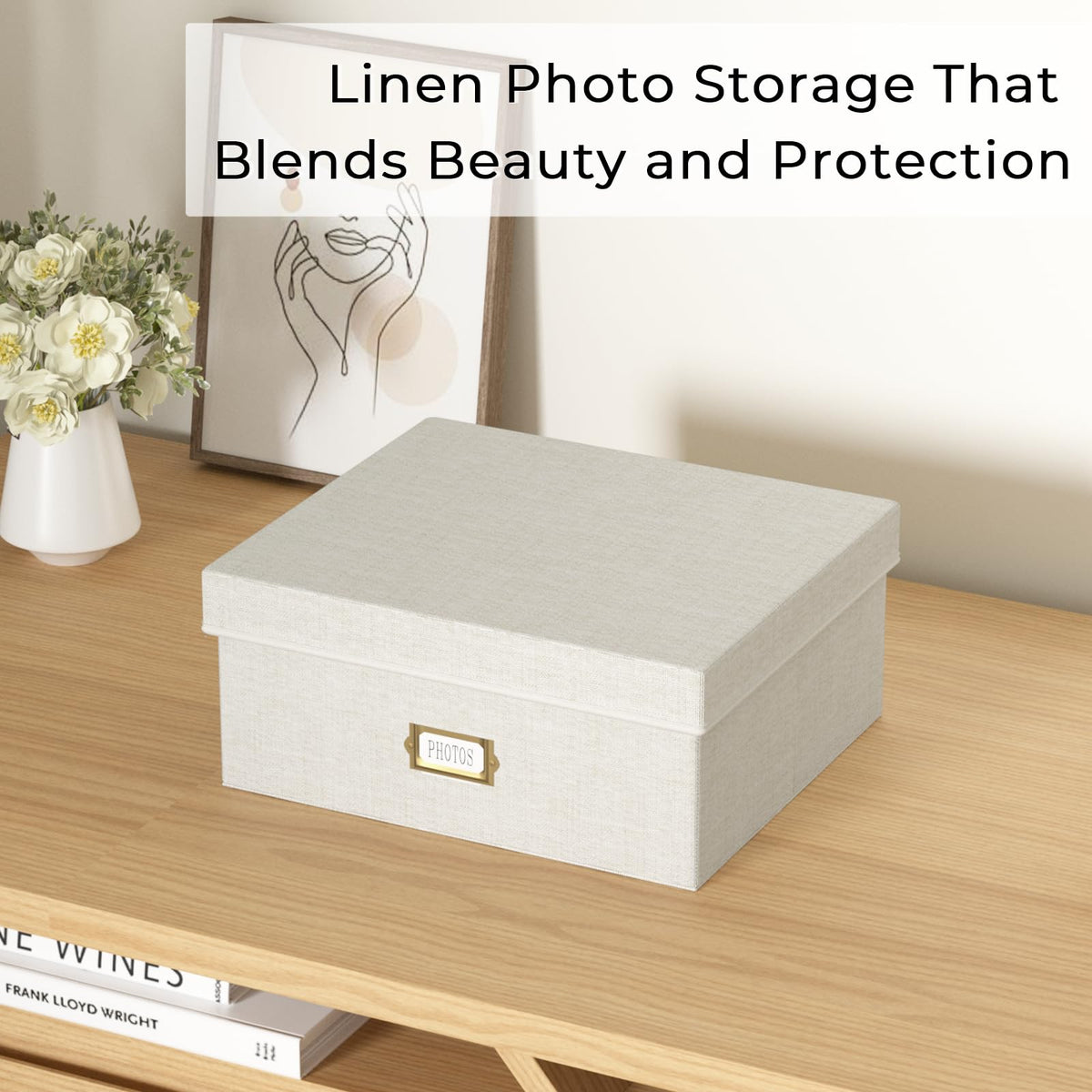 Jolensoy beige linen storage keeps memories organized in living room or study.