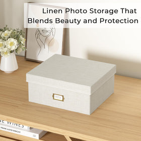 Jolensoy beige linen storage keeps memories organized in living room or study.