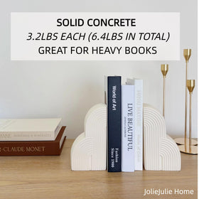 Cream white JolieJulie concrete bookends add boho charm to a shelf