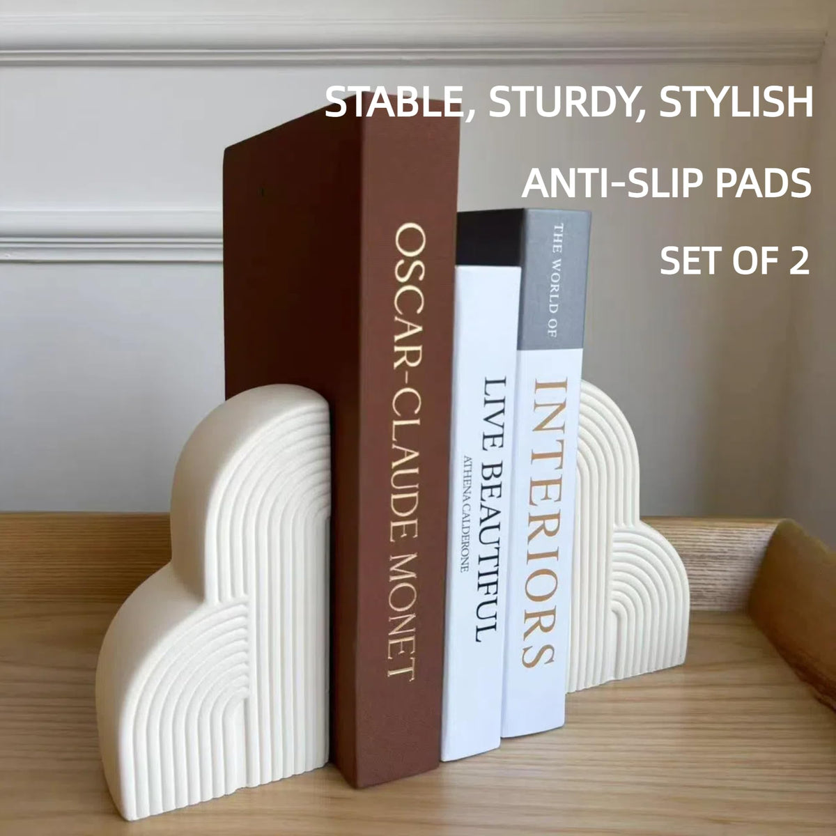 JolieJulie bookends with non slip pads protecting shelves