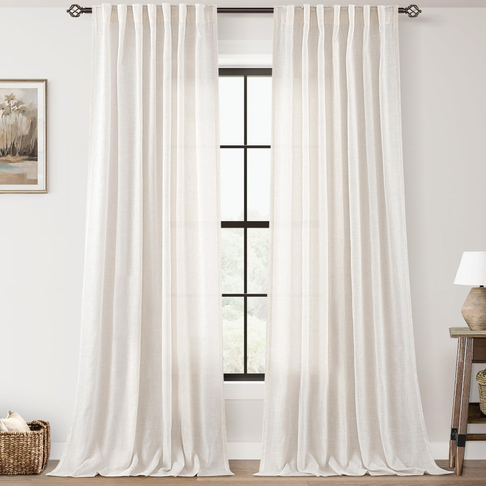 Jolilight natural linen curtain with back-tab for a tailored pleated look