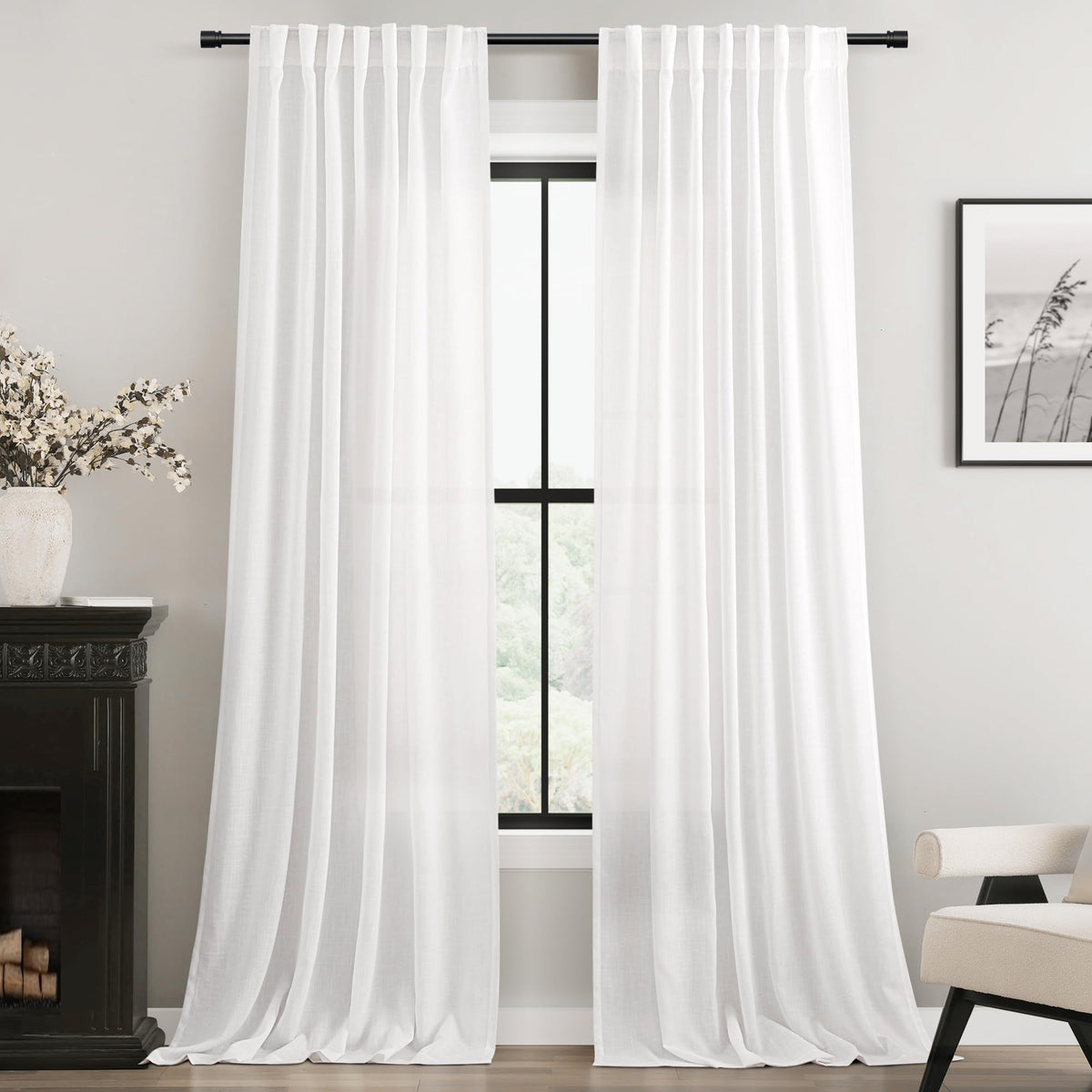 Jolilight white curtains with back-tab panels for easy hanging and neat drape