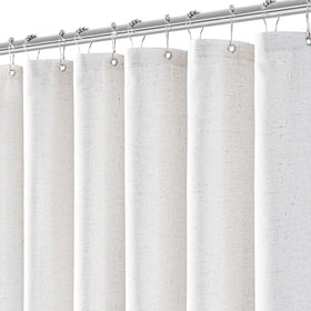 Jolilight white linen shower curtain with 72-inch length showing natural texture and premium finish