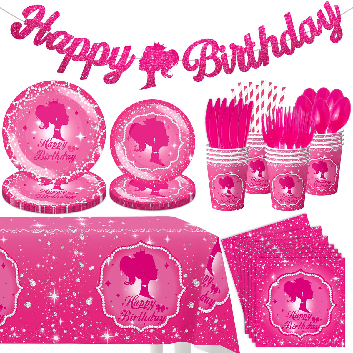 JOLJUMP 162PCS hot pink birthday banner for festive setup and photos