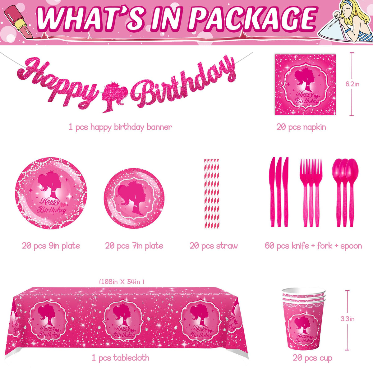 JOLJUMP 162PCS hot pink dinner plates for easy meal service