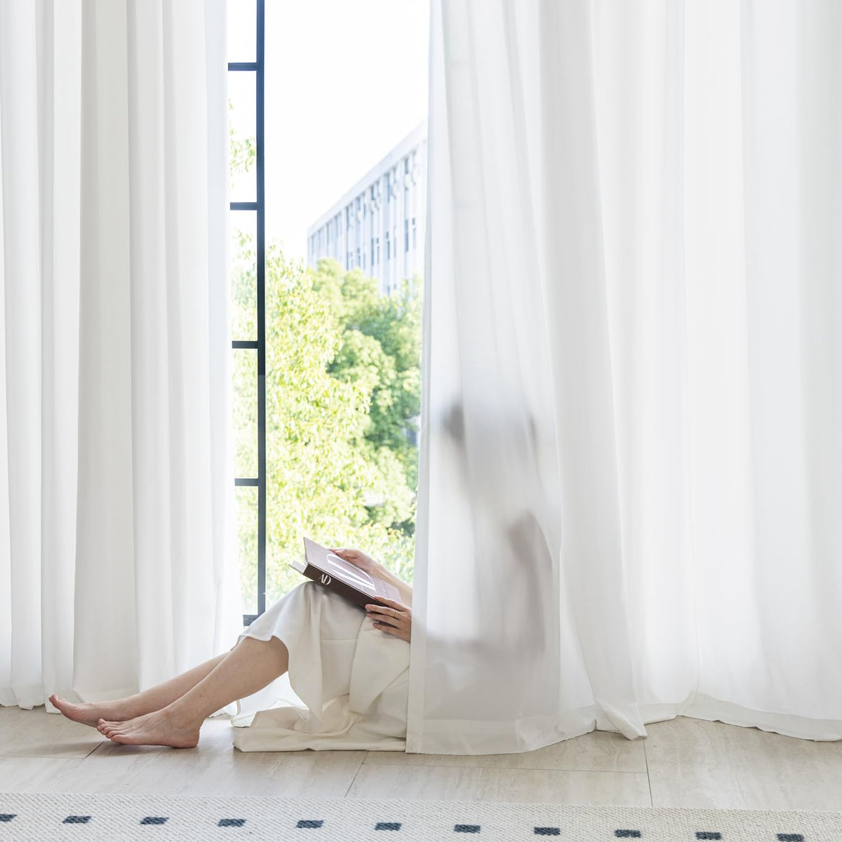 JOLLADE non-see-through white privacy curtains full panel showing balanced daylight and privacy