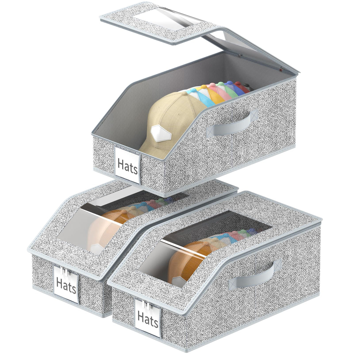 Jollcma 3 pack stackable hat organizer with clear window for quick hat visibility