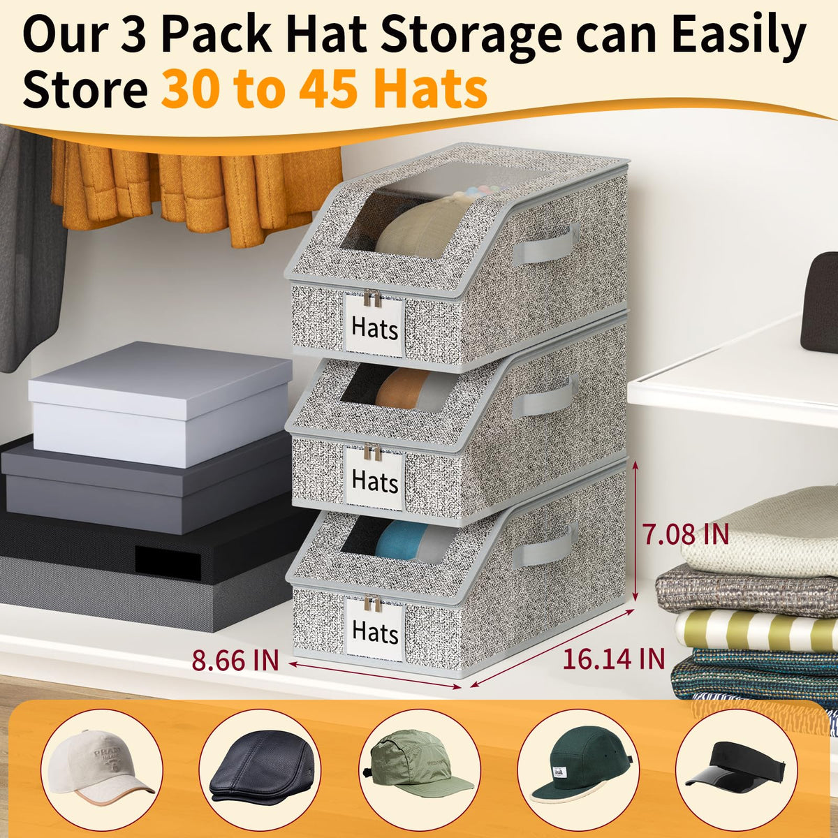 Jollcma storage capacity up to 30 to 45 caps for closet display