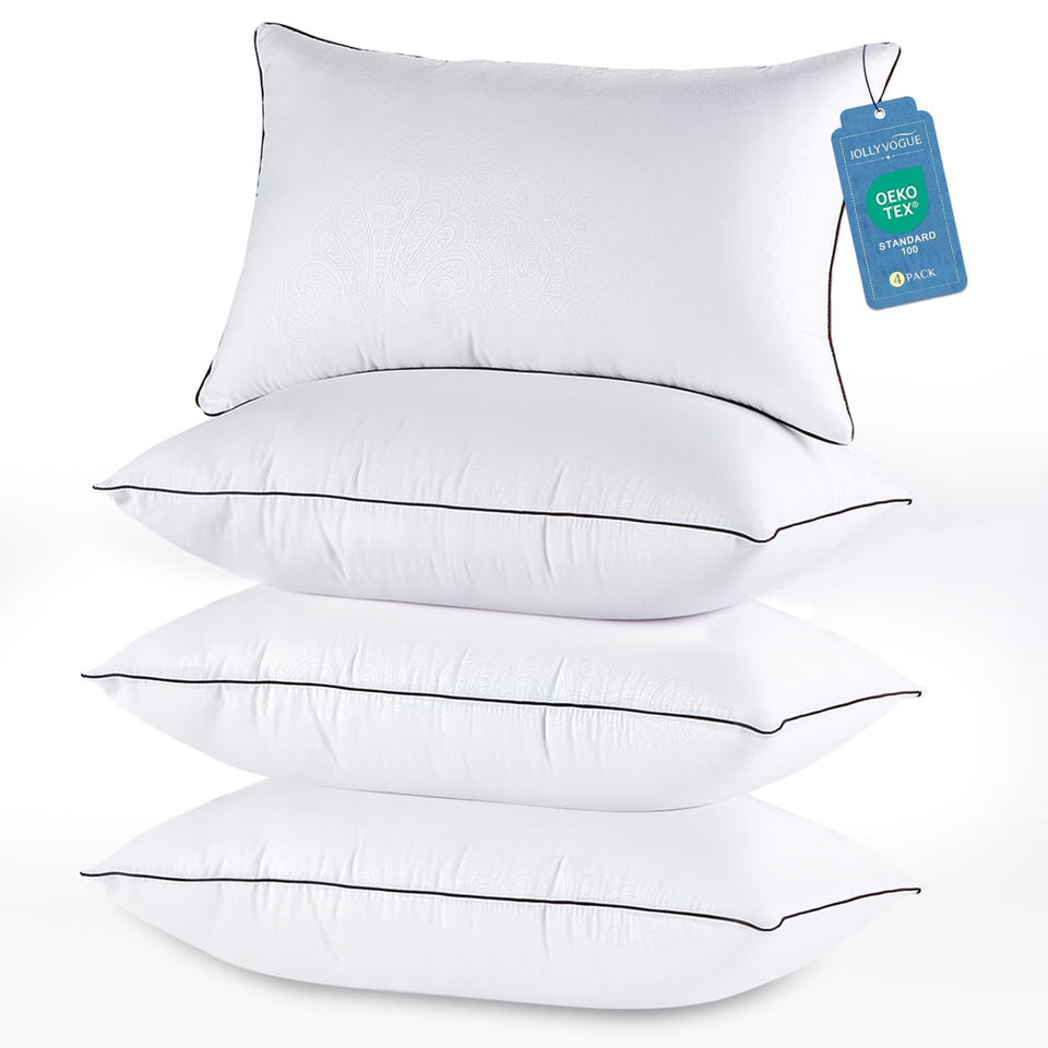 JOLLYVOGUE bed pillows set4 front view for hotel-quality comfort and support.