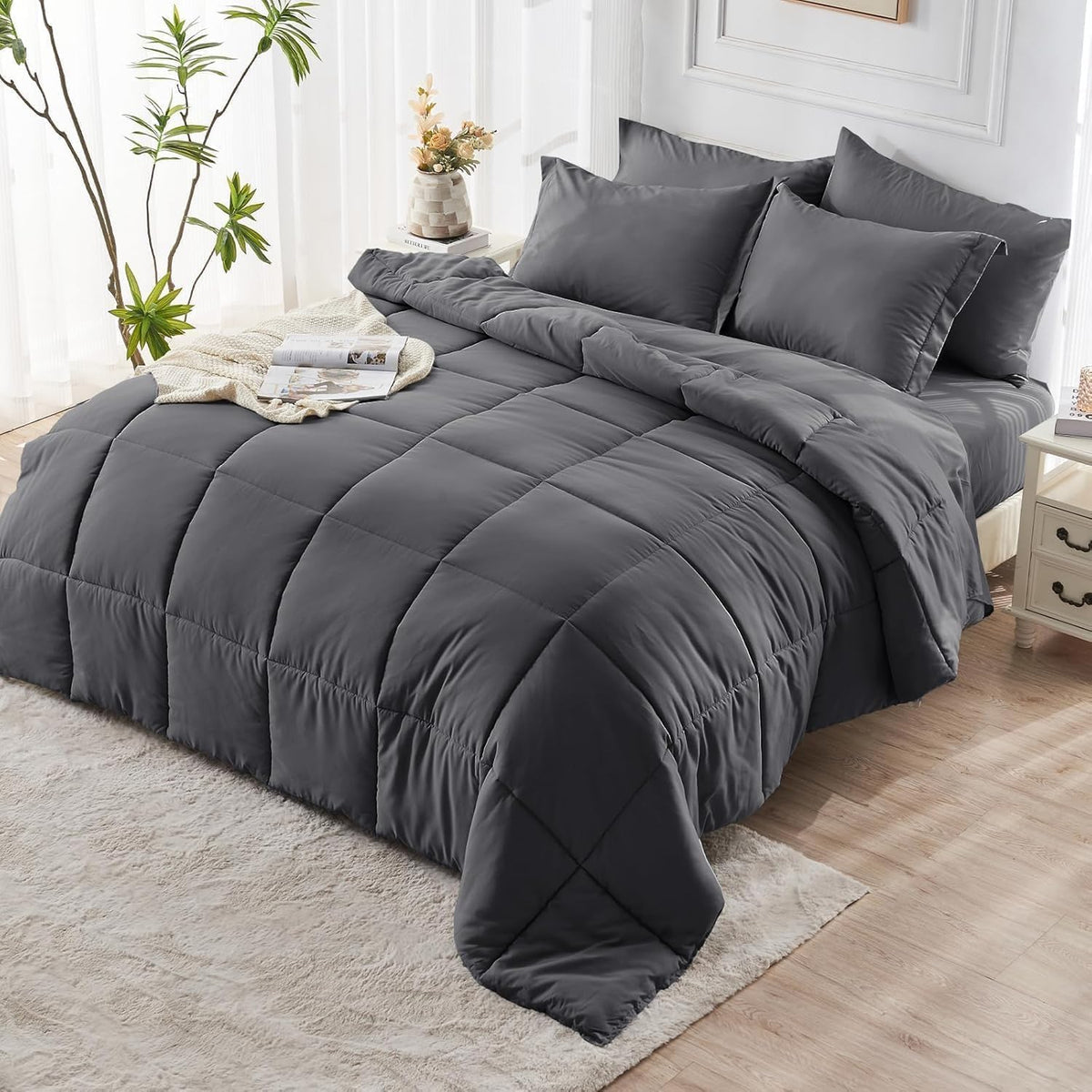 JOLLYVOGUE dark grey bedding texture highlights premium finish.