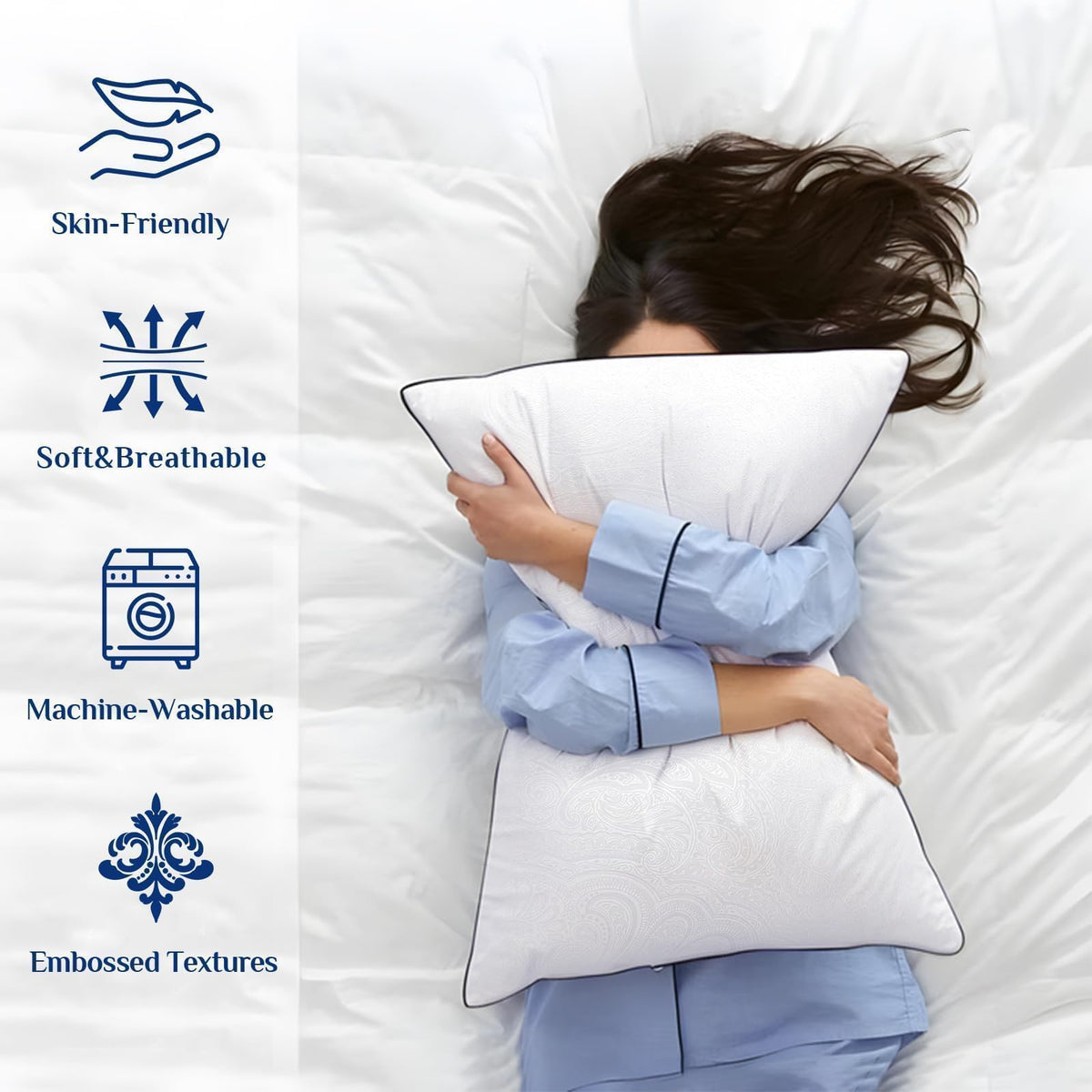 JOLLYVOGUE King Size Pillow reinforced edge stitching for durability