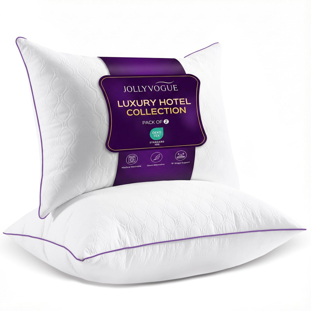 JOLLYVOGUE king pillows on a cozy bed with a stylish bedroom setup for comfort.