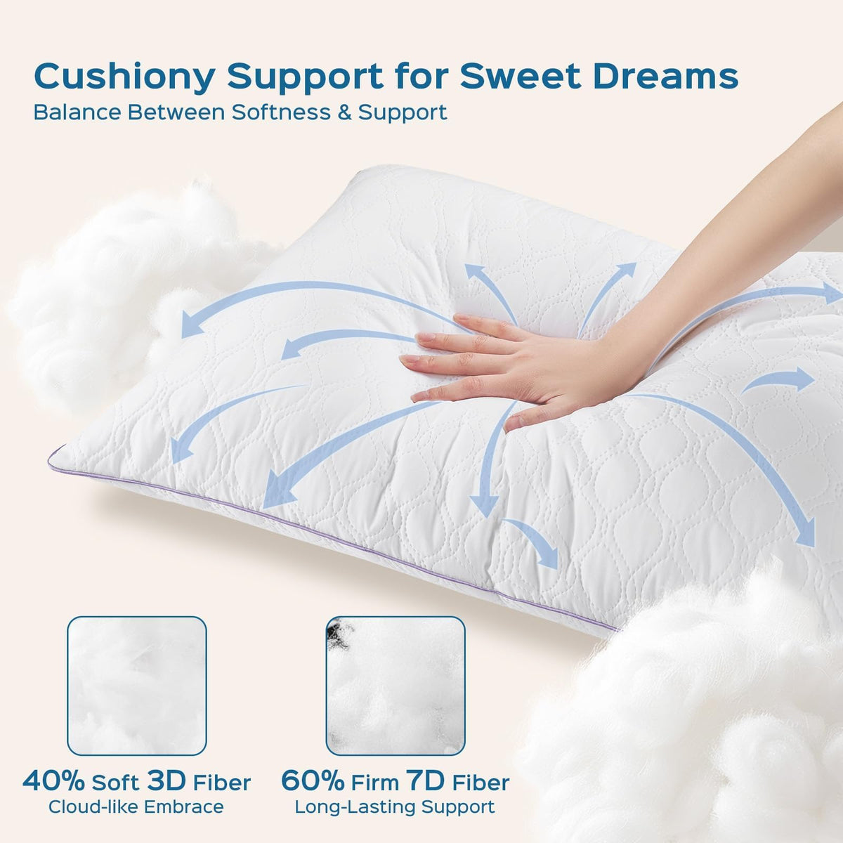 JOLLYVOGUE pillows top view showing cloud-like fill for neck comfort