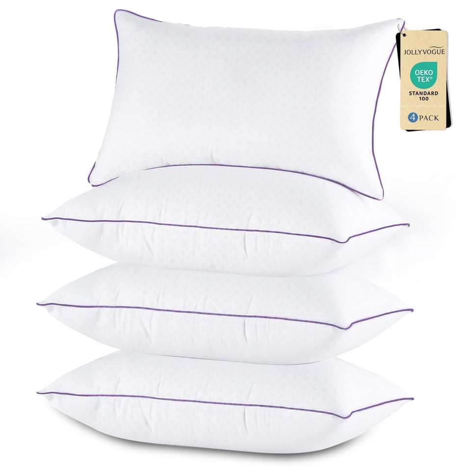 JOLLYVOGUE standard 4-pack pillows provide plush hotel-grade comfort for any bed.