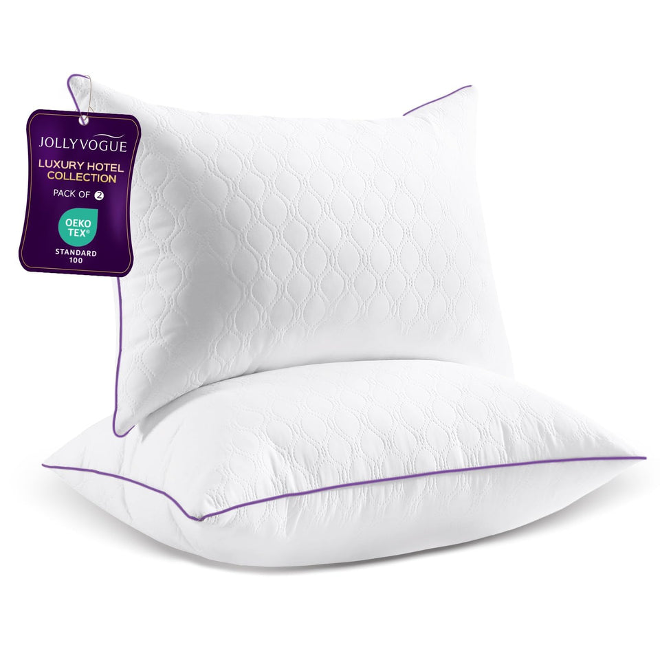 JOLLYVOGUE standard full-size pillow front view showing plush neck support