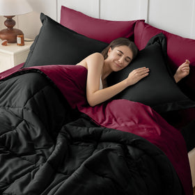 JOLLYVOGUE Queen Comforter Set seven-piece layout demonstrates complete bedding solution