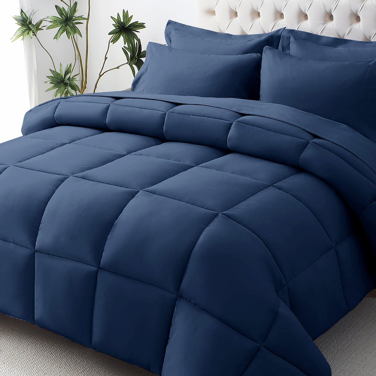 JOLLYVOGUE Queen Comforter Set main image showing all season comfort in navy