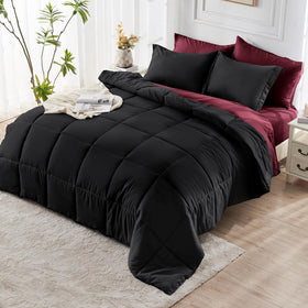 JOLLYVOGUE Queen Comforter Set burgundy and black tone enhances bedroom style