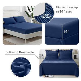 JOLLYVOGUE Queen fitted sheet elastic-pocket keeps a secure fit on 10-14 inch mattresses