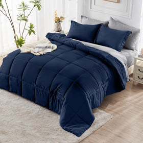 JOLLYVOGUE navy and light gray tones in a chic bedroom setup