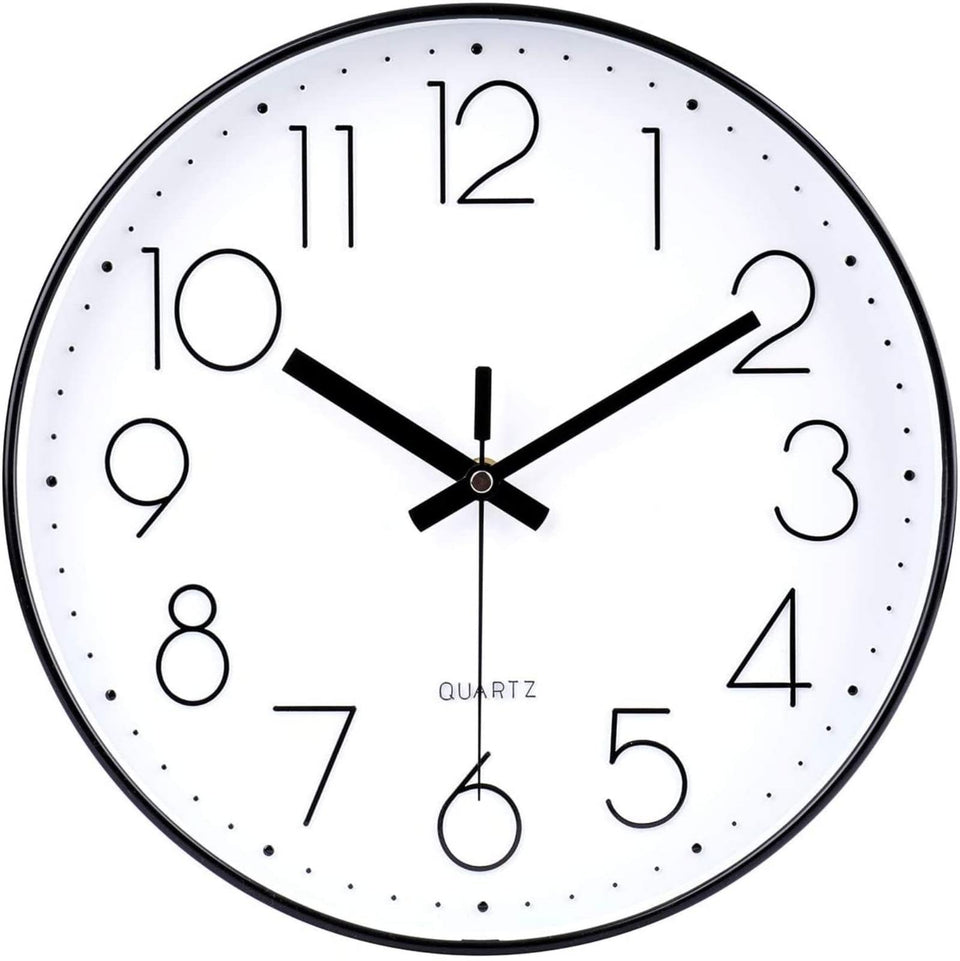 jomparis 16 inch wall clock front view enhances living room decor with clear readability.