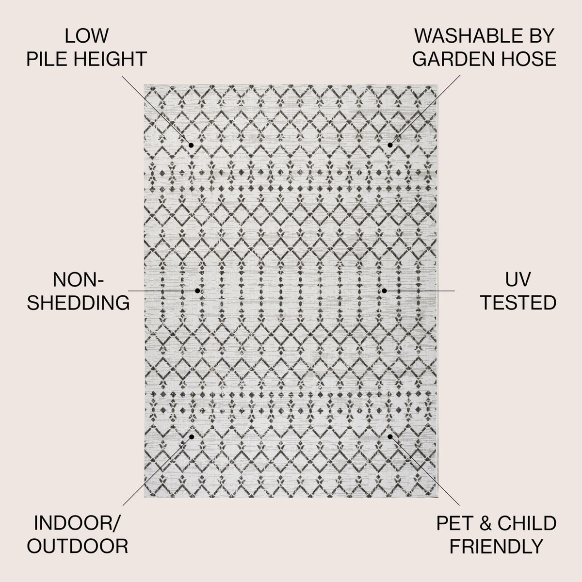 Jonathan Y cream-black colorway outdoor rug for porches and decks with versatile style.