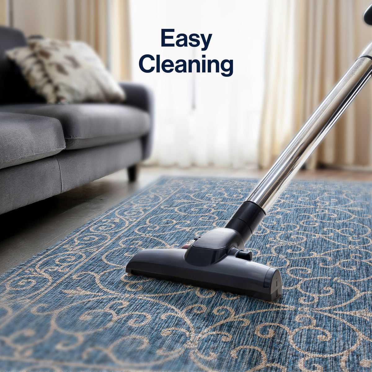 Jonathan Y easy-clean outdoor rug shown with mild soap and water